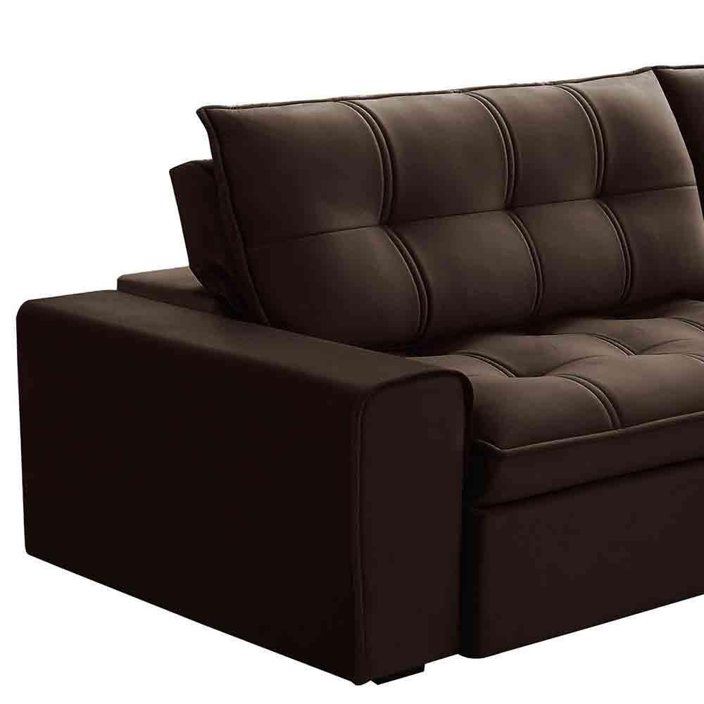Sofá Retrátil Reclinável 3 Lugares 250Cm Argon F05 Veludo Marrom - 3