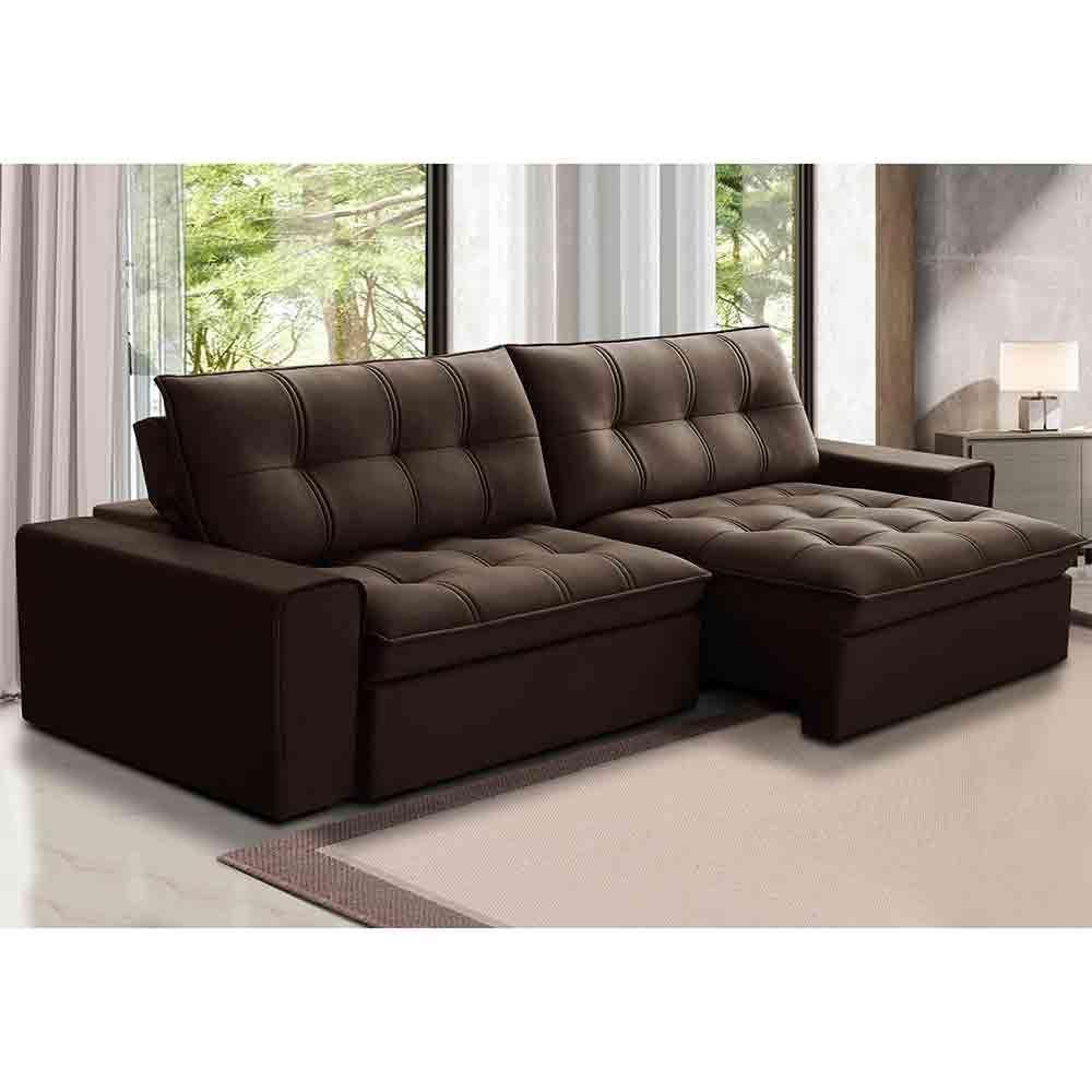 Sofá Retrátil Reclinável 3 Lugares 250Cm Argon F05 Veludo Marrom - 4