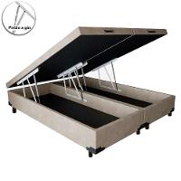 Cama Box Baú Queen Bipartido Suede Bege 158x198