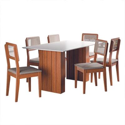 Conjunto De Mesa Sala De Jantar Ripada 1,60m 6 Cadeiras Santiago Dobuê Madeirado/Off White