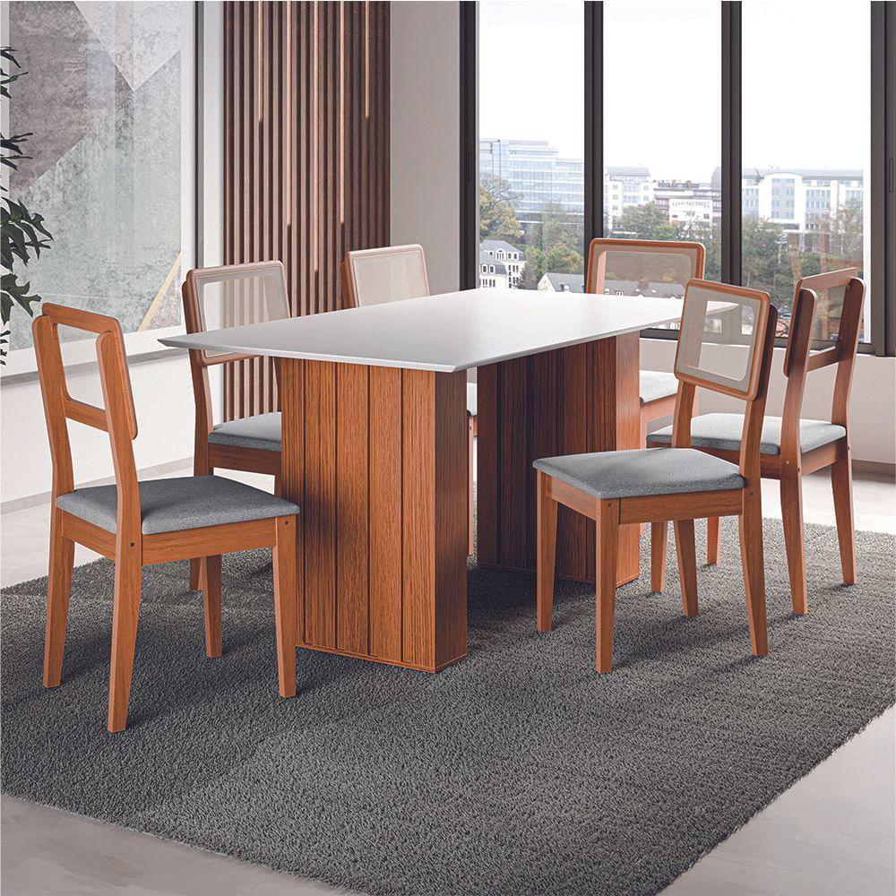 Conjunto De Mesa Sala De Jantar Ripada 1,60m 6 Cadeiras Santiago Dobuê Madeirado / Cinza - 2