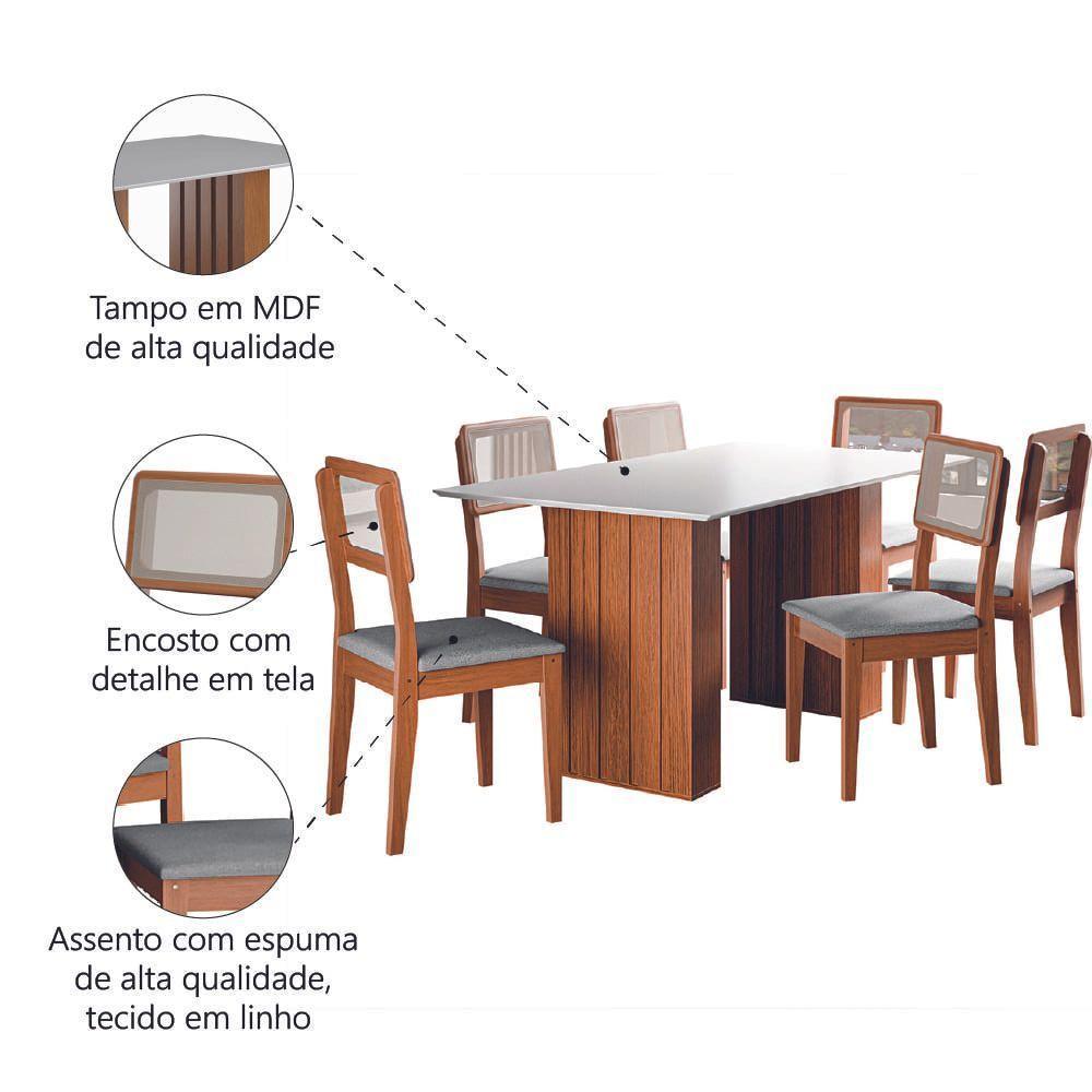 Conjunto De Mesa Sala De Jantar Ripada 1,60m 6 Cadeiras Santiago Dobuê Madeirado / Cinza - 5