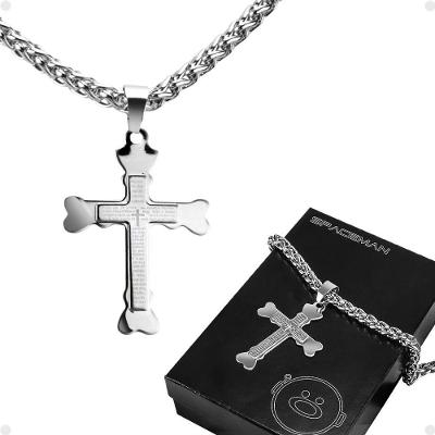 Pingente Cruz Pai Nosso + Caixa Presente Moda Masculina Religioso Estiloso Corrente Casual Original