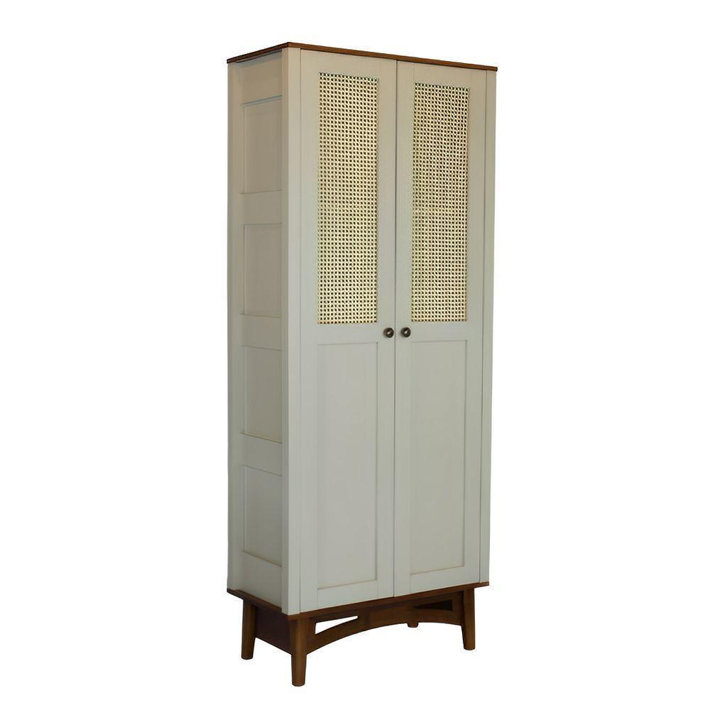 Cristaleira Com 2 Portas De Rattan E Madeira Maciça - Nude Laca Com Tampo E Base Imbuia Glazer - 2