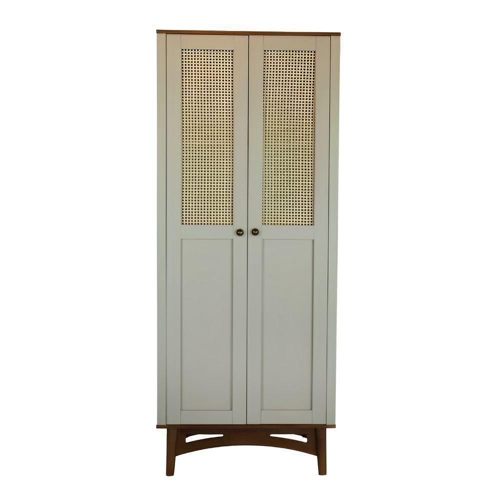 Cristaleira Com 2 Portas De Rattan E Madeira Maciça - Nude Laca Com Tampo E Base Imbuia Glazer - 3