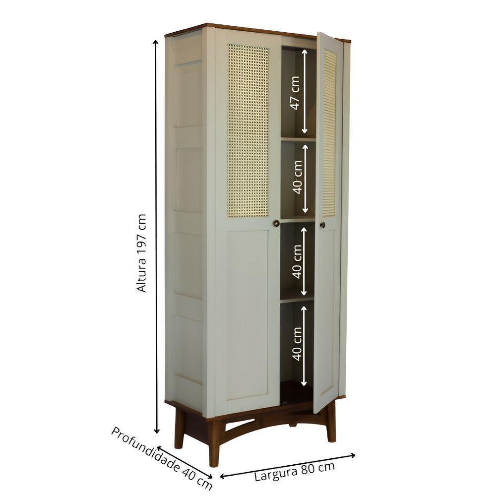 Cristaleira Com 2 Portas De Rattan E Madeira Maciça - Nude Laca Com Tampo E Base Imbuia Glazer - 5