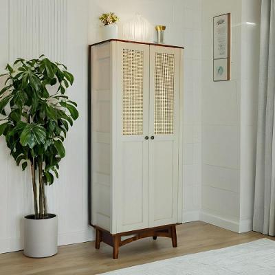 Cristaleira Com 2 Portas De Rattan E Madeira Maciça - Nude Laca Com Tampo E Base Imbuia Glazer