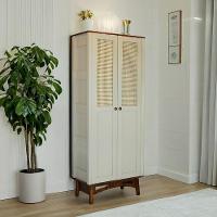 Cristaleira Com 2 Portas De Rattan E Madeira Maciça - Nude Laca Com Tampo E Base Imbuia Glazer - 1