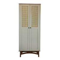 Cristaleira Com 2 Portas De Rattan E Madeira Maciça - Nude Laca Com Tampo E Base Imbuia Glazer - 3