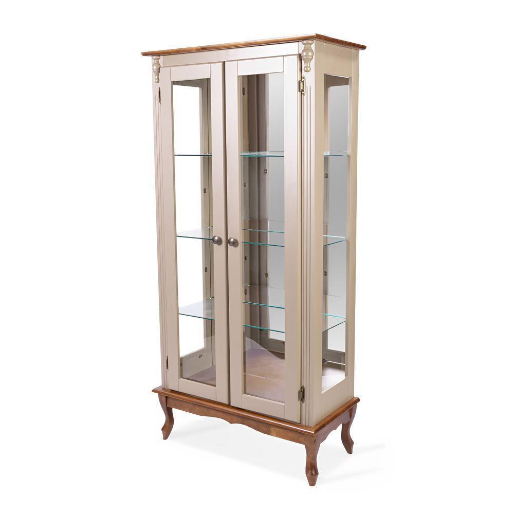 Cristaleira 2 Portas Com Puxador Bolinha E Pés Luiz Xv - Amêndoa Laca Com Tampo E Base Imbuia Glazer - Puxador Bola - 2