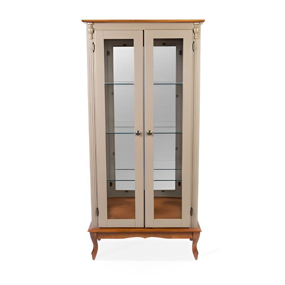 Cristaleira 2 Portas Com Puxador Bolinha E Pés Luiz Xv - Amêndoa Laca Com Tampo E Base Imbuia Glazer - Puxador Bola - 3