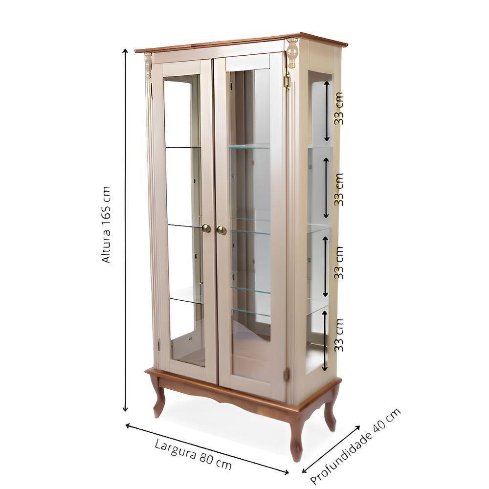 Cristaleira 2 Portas Com Puxador Bolinha E Pés Luiz Xv - Amêndoa Laca Com Tampo E Base Imbuia Glazer - Puxador Bola - 4