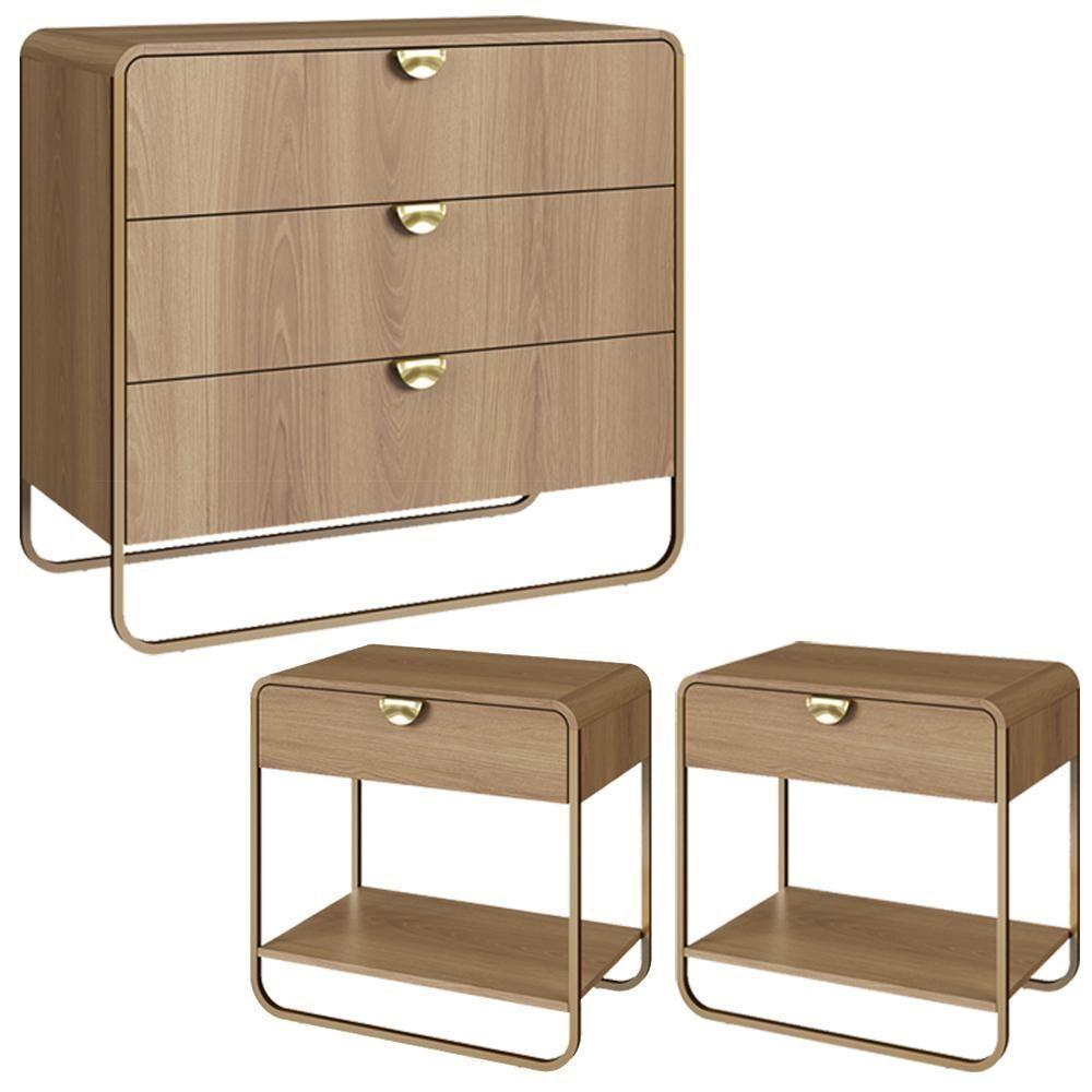 Comoda E 02 Mesas De Cabeceira Organica Artesano Hanover Dourado - 1