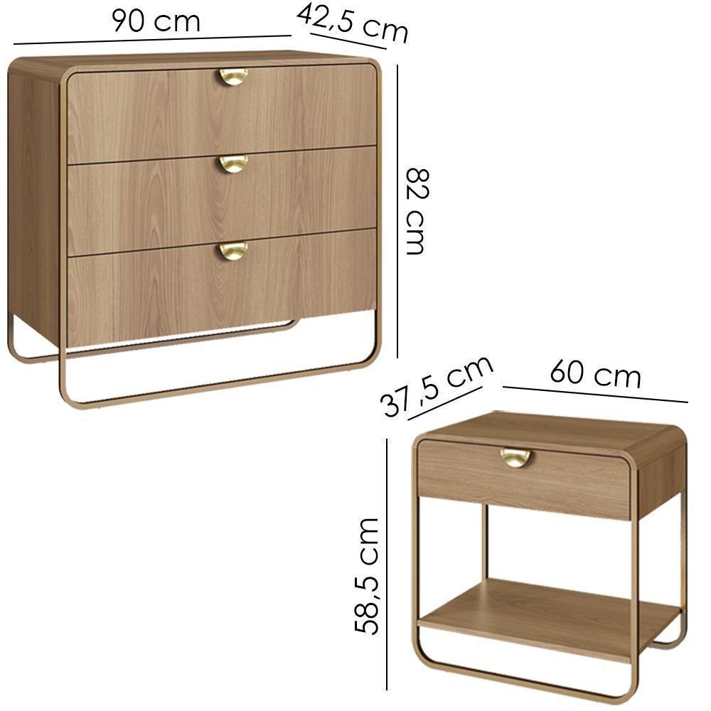 Comoda E 02 Mesas De Cabeceira Organica Artesano Hanover Dourado - 4