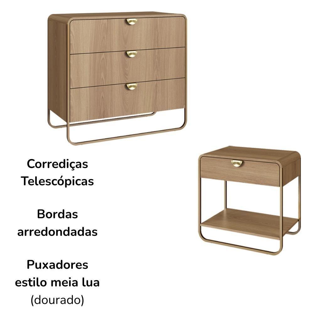 Comoda E 02 Mesas De Cabeceira Organica Artesano Hanover Dourado - 6