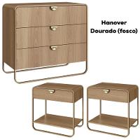 Comoda E 02 Mesas De Cabeceira Organica Artesano Hanover Dourado - 5