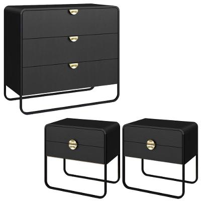 Comoda 02 Mesas De Cabeceira Organica Artesano Nero Preto