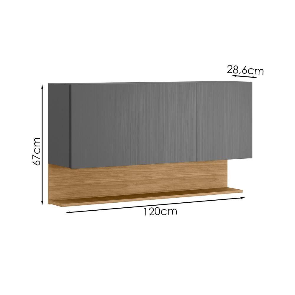 Armario Aereo 3 Portas 120 Cm Line Ktp Gris Cp Freijo - 3