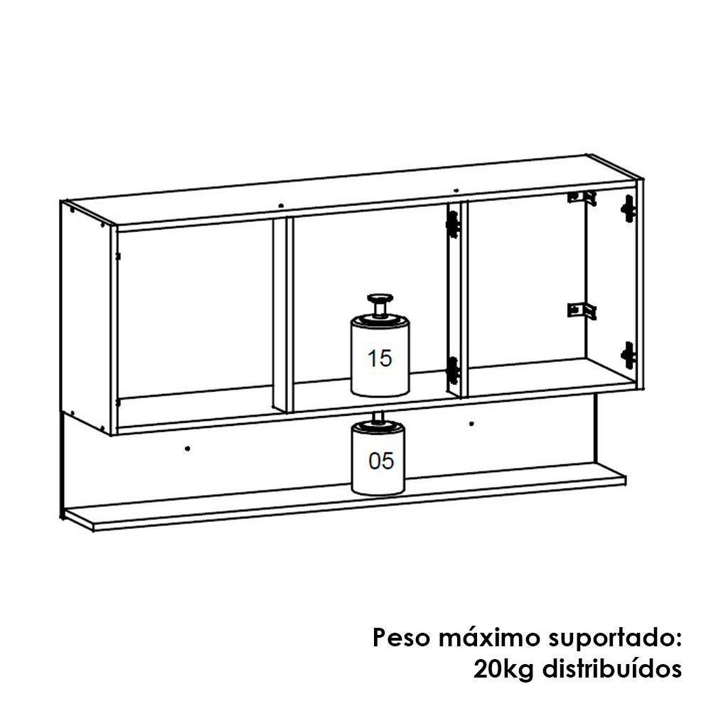 Armario Aereo 3 Portas 120 Cm Line Ktp Gris Cp Freijo - 4