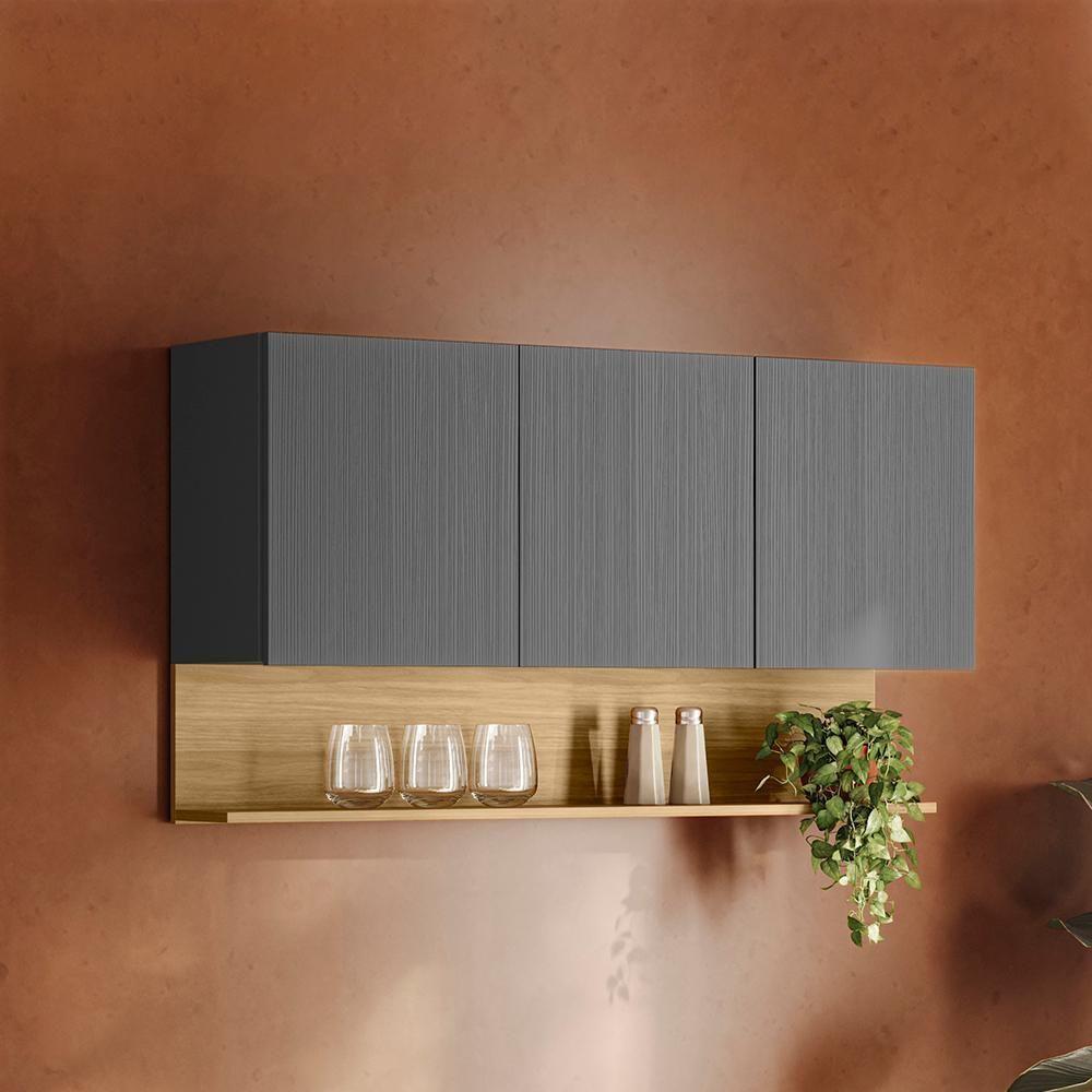 Armario Aereo 3 Portas 120 Cm Line Ktp Gris Cp Freijo - 6