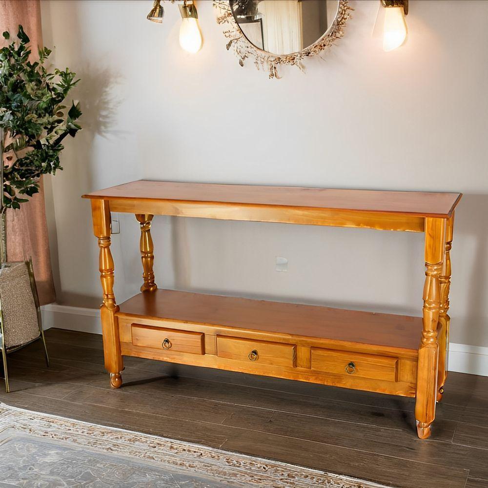 Aparador Para Sala Rústico Com 3 Gavetas E Pés Torneados - Imbuia Glazer - 1