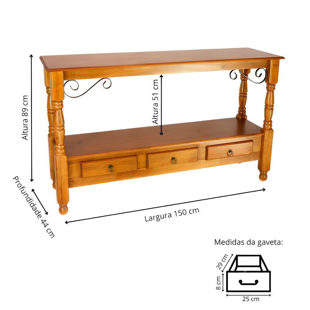 Aparador Para Sala Rústico Com 3 Gavetas E Pés Torneados - Imbuia Glazer - 5