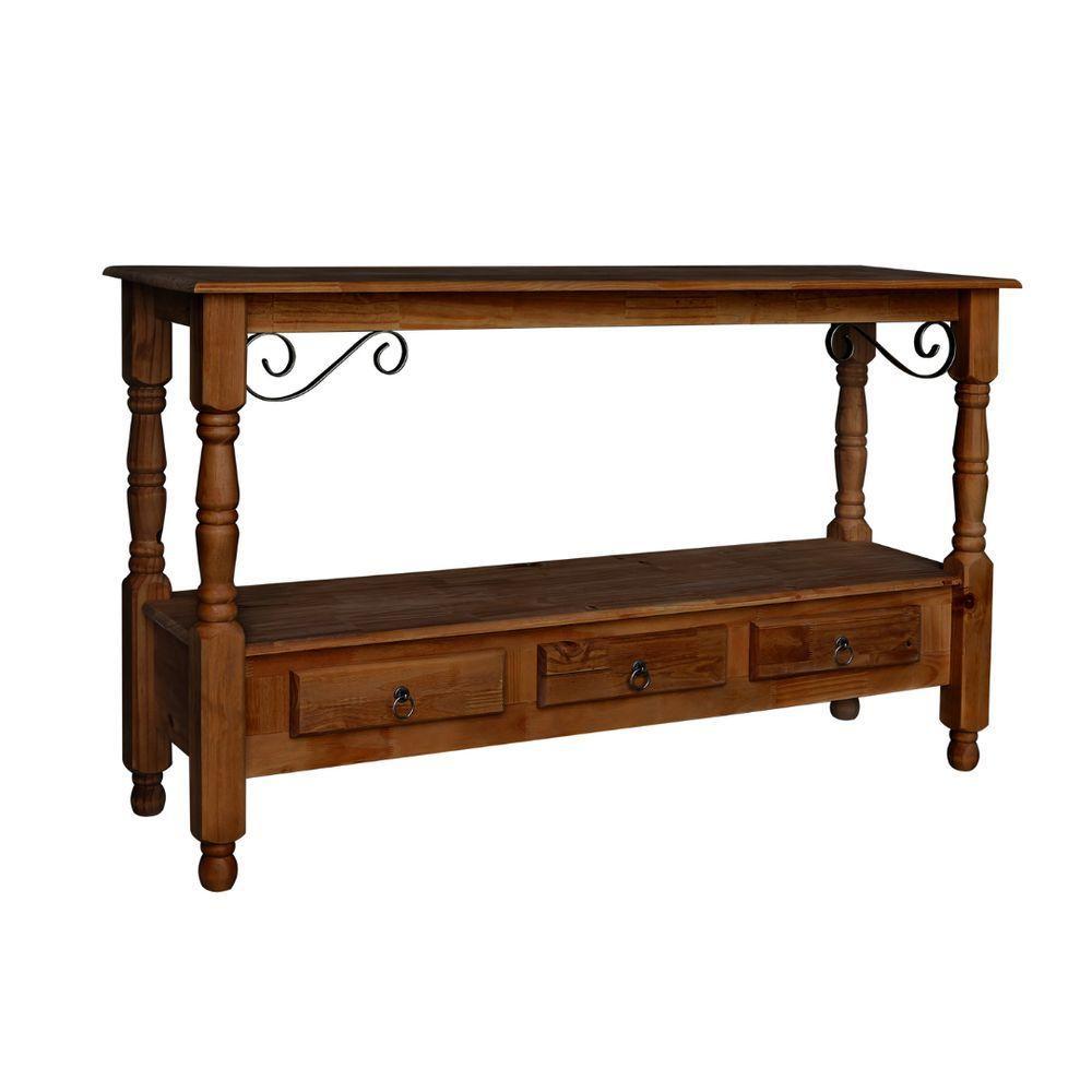 Aparador Para Sala Rústico Com 3 Gavetas E Pés Torneados - Castanho Envelhecido - 1