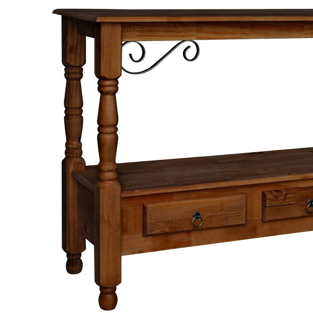 Aparador Para Sala Rústico Com 3 Gavetas E Pés Torneados - Castanho Envelhecido - 3