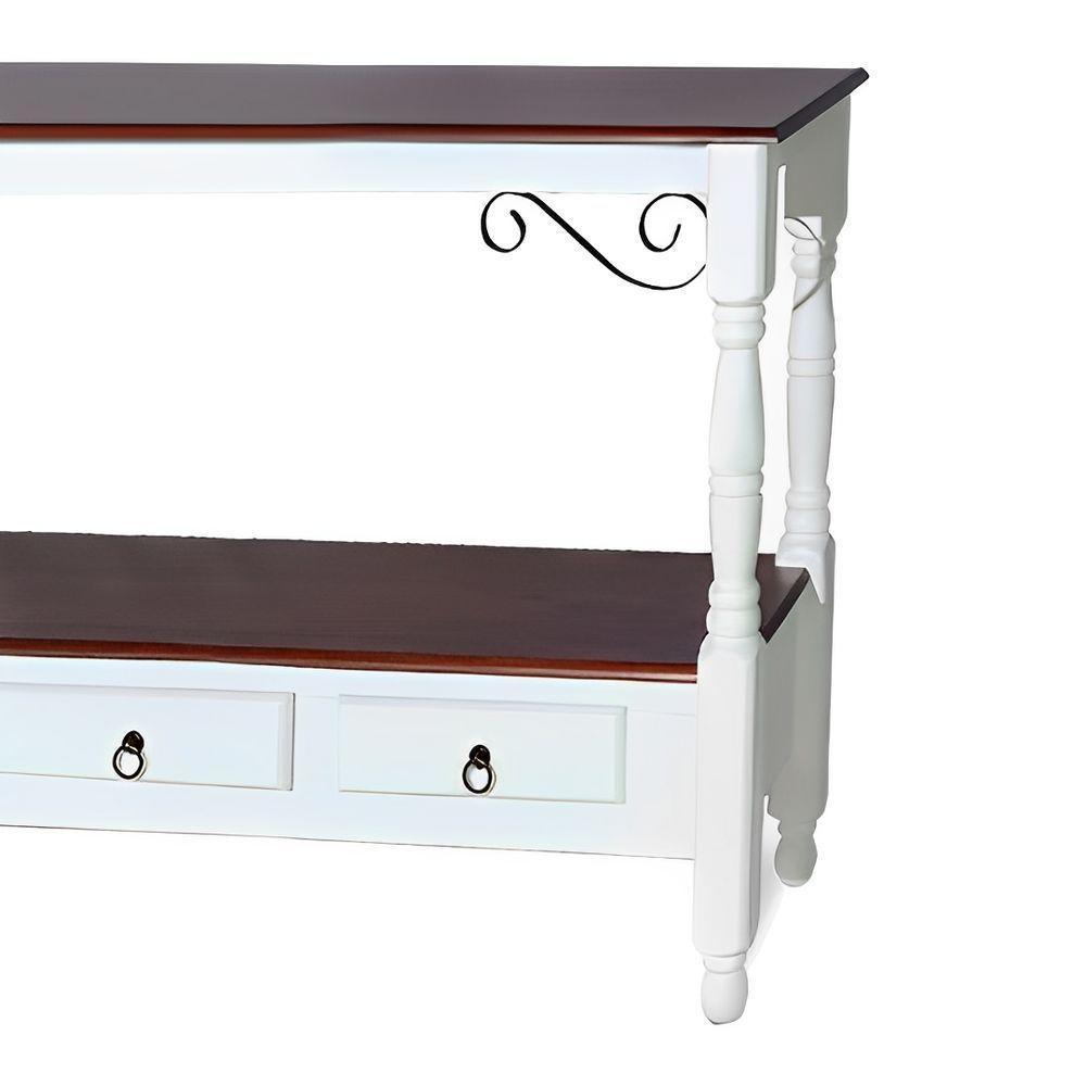 Aparador Para Sala Rústico Com 3 Gavetas E Pés Torneados - Branco Laca E Tampos Castanho Envelhecido - 3