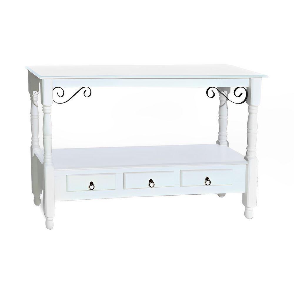 Aparador Para Sala Rústico Com 3 Gavetas E Pés Torneados - Branco Laca - 1