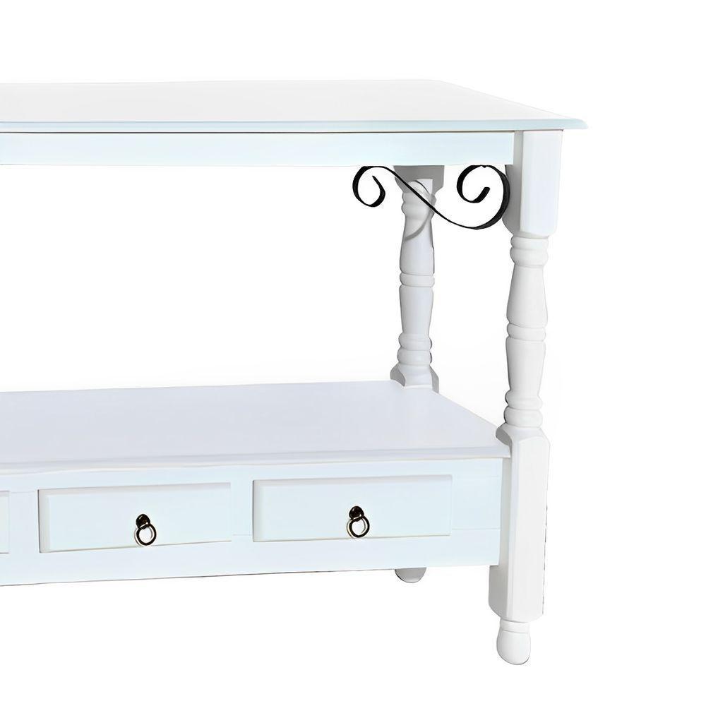 Aparador Para Sala Rústico Com 3 Gavetas E Pés Torneados - Branco Laca - 2