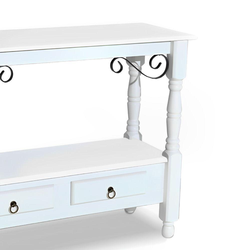 Aparador Para Sala Rústico Com 2 Gavetas Pés Torneados - Branco Laca - 2