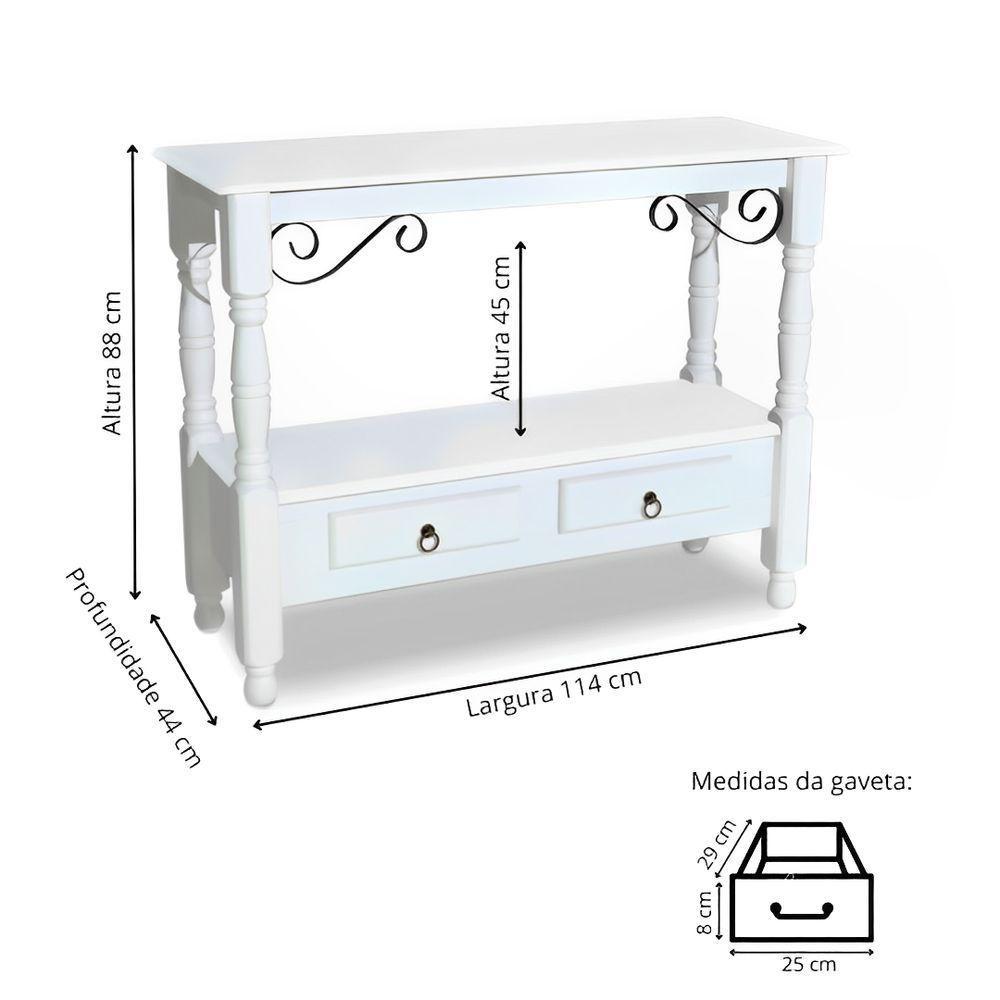 Aparador Para Sala Rústico Com 2 Gavetas Pés Torneados - Branco Laca - 3