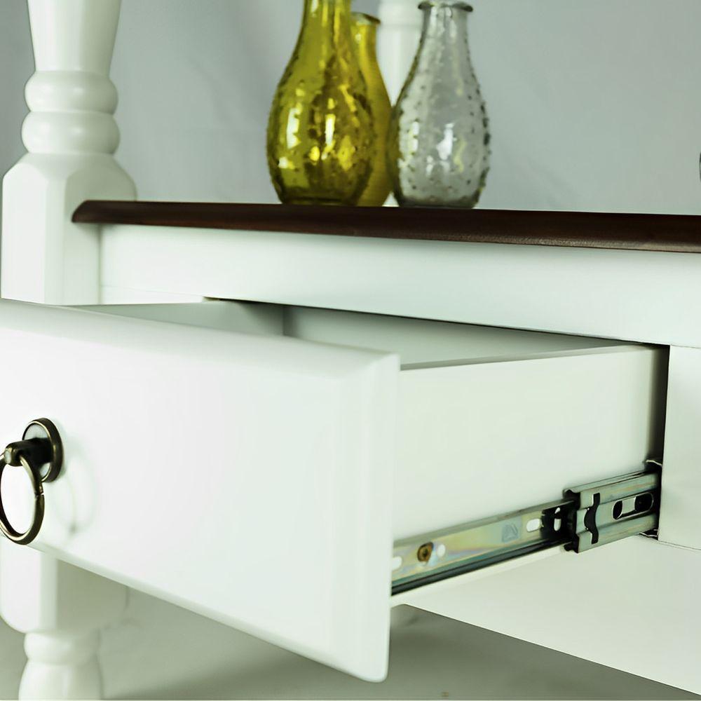 Aparador Para Sala Rústico Com 2 Gavetas Pés Torneados - Branco Laca E Tampos Castanho Envelhecido - 2