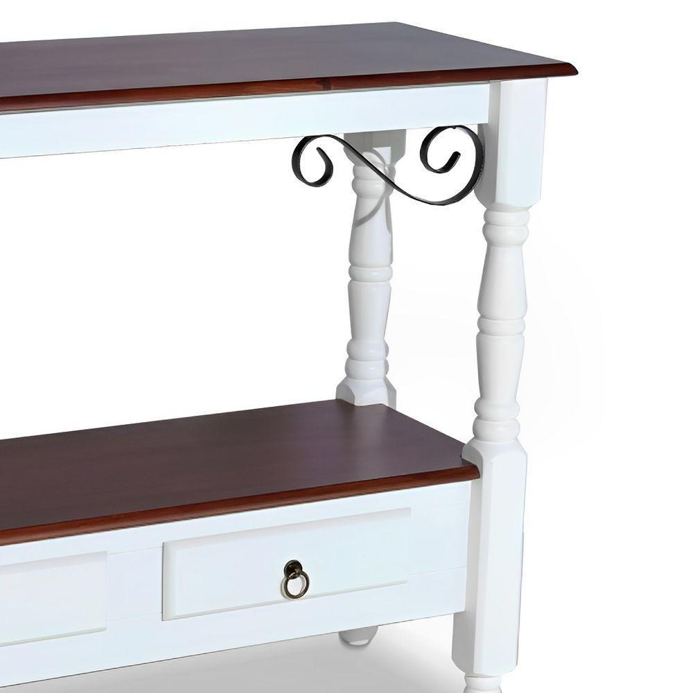 Aparador Para Sala Rústico Com 2 Gavetas Pés Torneados - Branco Laca E Tampos Castanho Envelhecido - 3