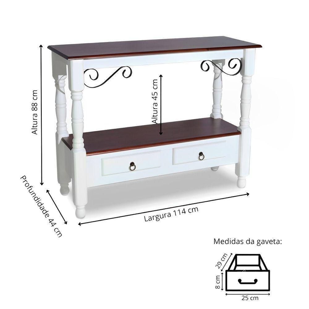 Aparador Para Sala Rústico Com 2 Gavetas Pés Torneados - Branco Laca E Tampos Castanho Envelhecido - 4