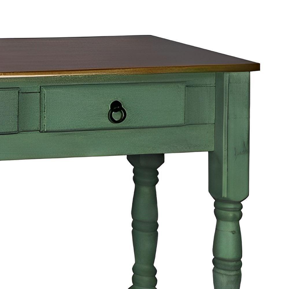 Aparador Para Sala Rústico Com 2 Gavetas 1 Prateleira Pés Torneados - Verde Kalle E Tampos Castanho Envelhecido - 3