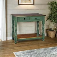 Aparador Para Sala Rústico Com 2 Gavetas 1 Prateleira Pés Torneados - Verde Kalle E Tampos Castanho Envelhecido - 1