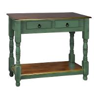 Aparador Para Sala Rústico Com 2 Gavetas 1 Prateleira Pés Torneados - Verde Kalle E Tampos Castanho Envelhecido - 2