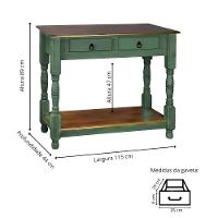Aparador Para Sala Rústico Com 2 Gavetas 1 Prateleira Pés Torneados - Verde Kalle E Tampos Castanho Envelhecido - 4
