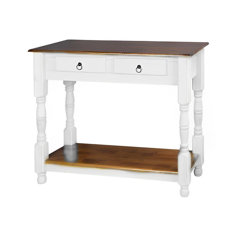 Aparador Para Sala Rústico Com 2 Gavetas 1 Prateleira Pés Torneados - Branco Laca E Tampos Castanho Envelhecido - 2