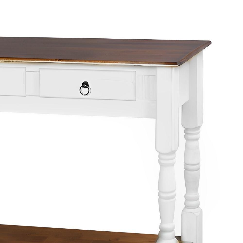 Aparador Para Sala Rústico Com 2 Gavetas 1 Prateleira Pés Torneados - Branco Laca E Tampos Castanho Envelhecido - 3