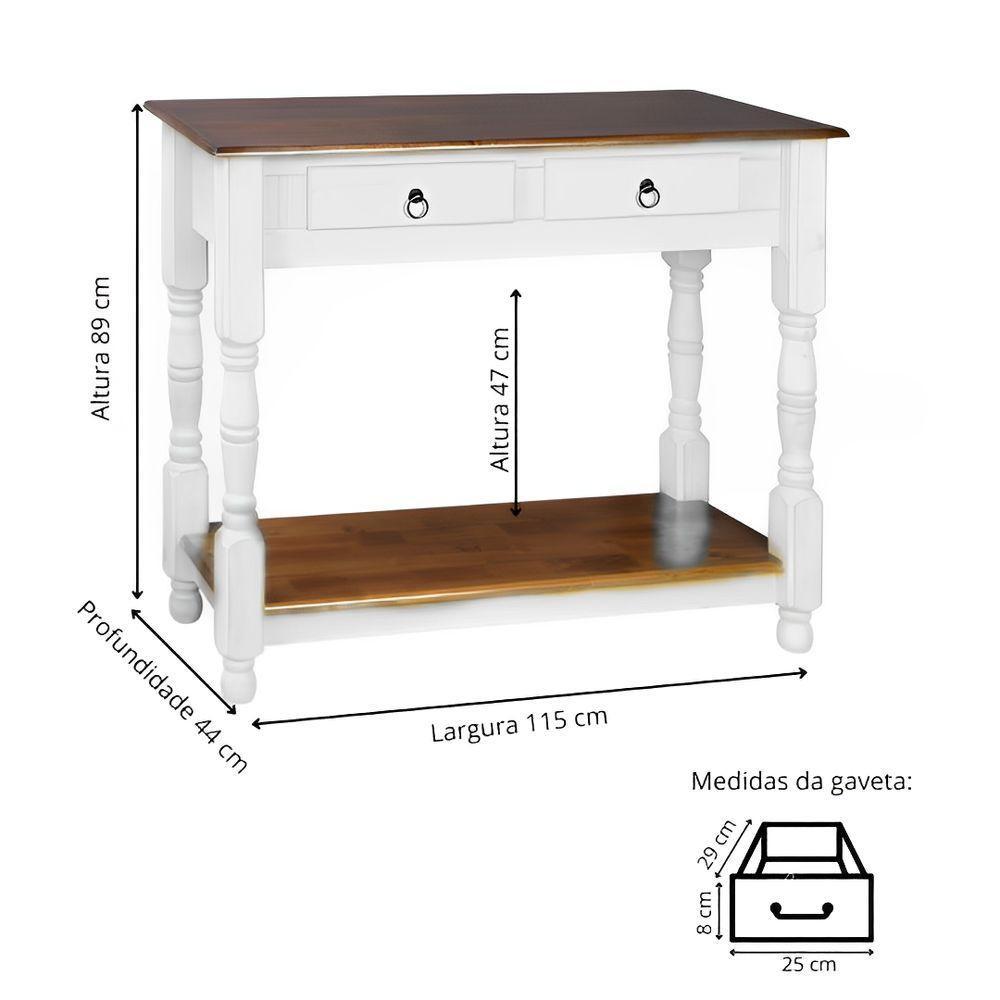 Aparador Para Sala Rústico Com 2 Gavetas 1 Prateleira Pés Torneados - Branco Laca E Tampos Castanho Envelhecido - 4