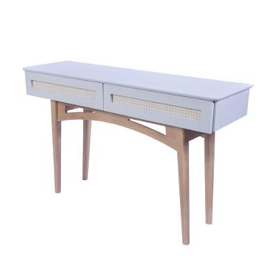 Aparador Para Sala Com 2 Gavetas Com Detalhe Em Rattan - Nude Laca E Pés Avelã