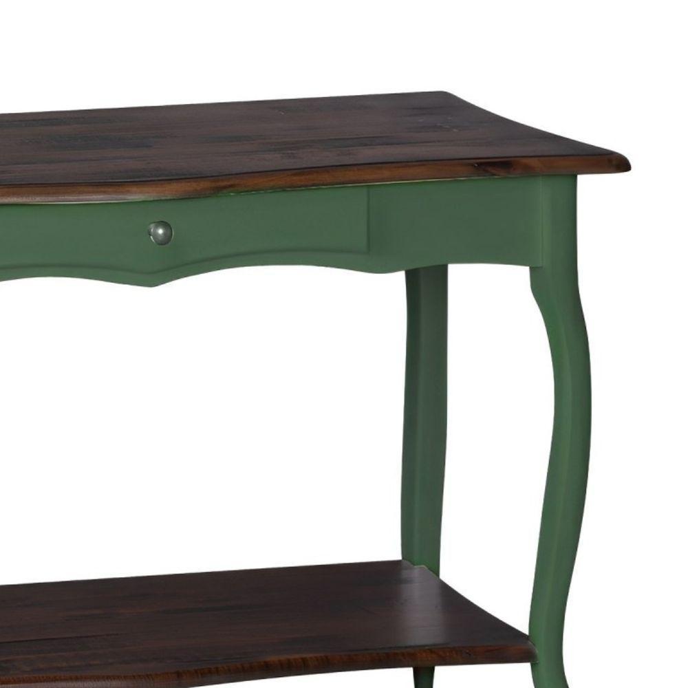 Aparador Para Sala Com 1 Gaveta E Prateleira Pés Luiz Xv - Verde Kalle E Tampos Castanho Envelhecido - 2