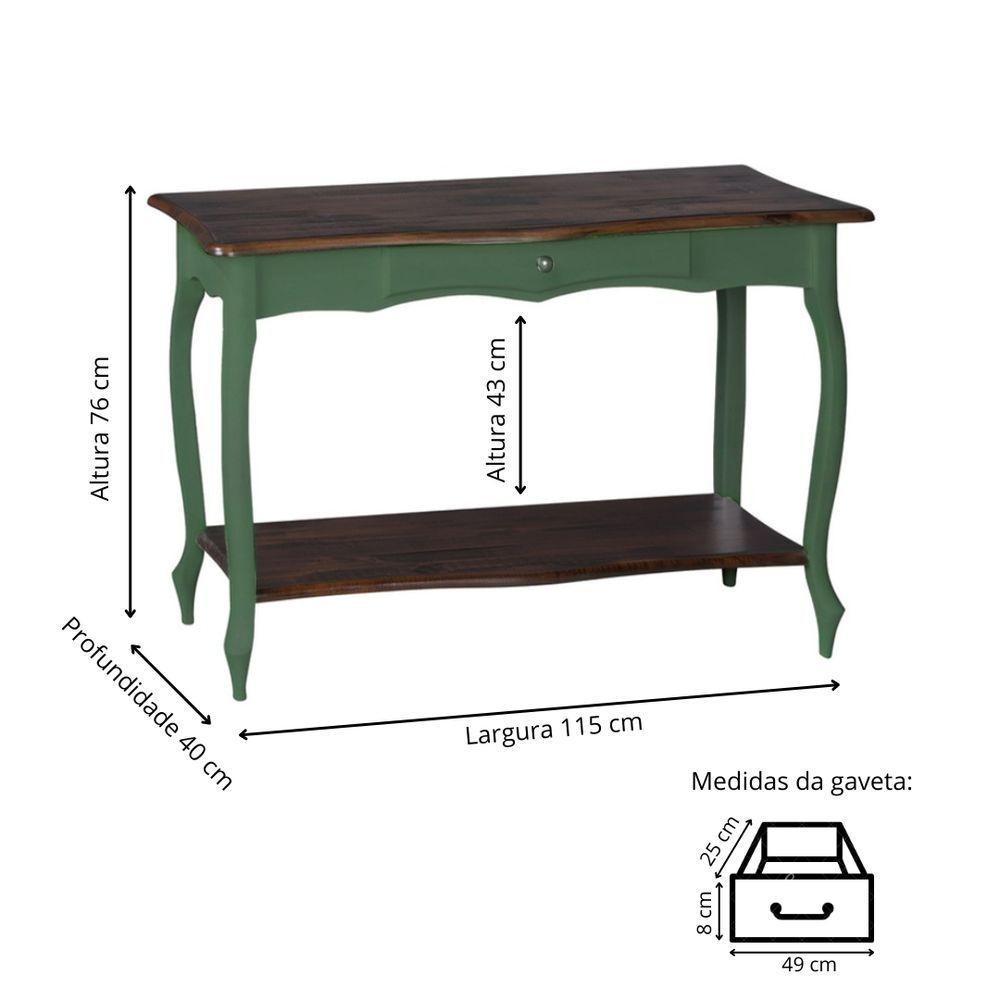 Aparador Para Sala Com 1 Gaveta E Prateleira Pés Luiz Xv - Verde Kalle E Tampos Castanho Envelhecido - 3