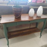 Aparador Para Sala Com 1 Gaveta E Prateleira Pés Luiz Xv - Verde Kalle E Tampos Castanho Envelhecido - 4