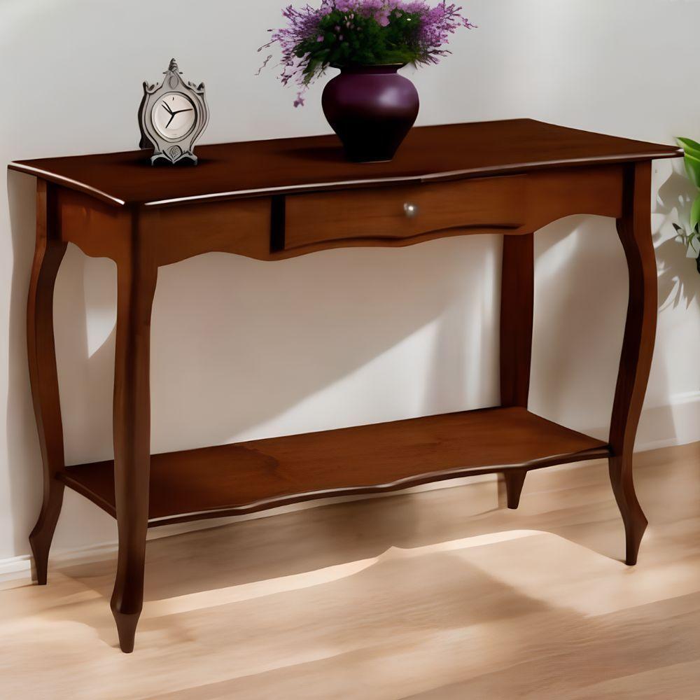 Aparador Para Sala Com 1 Gaveta E Prateleira Pés Luiz Xv - Castanho Envelhecido - 1