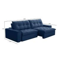 Sofá Retrátil Reclinável 3 Lugares 250Cm Argon F05 Veludo Azul - 2