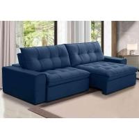 Sofá Retrátil Reclinável 3 Lugares 250Cm Argon F05 Veludo Azul - 4